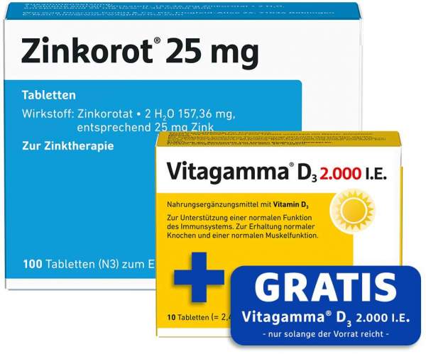 Zinkorot 25 mg 100 Tabletten + gratis Vitagamma D3 2.000 I.E 10 Tabletten