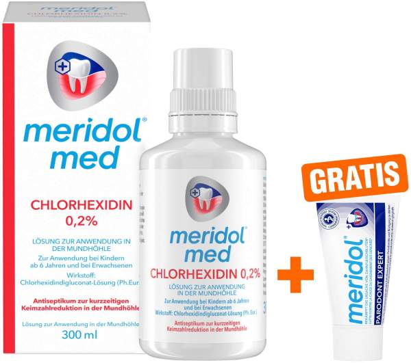 Meridol med Chlorhexidin 0,2% Lösung 300 ml + gratis Meridol Parodont Expert Zahnpasta 20 ml