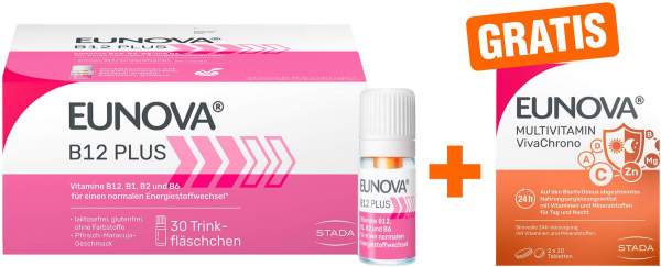 Eunova B12 Plus 30 x 8 ml Trinkfläschchen + gratis Eunova VivaChrono 2 x 10 Tabletten