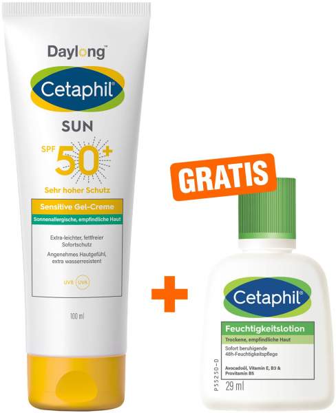 Cetaphil Sun Daylong SPF 50+ sens. Gel 100 ml + gratis Feuchtigkeitslotion 29 ml