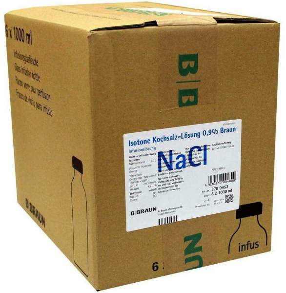 Kochsalzlösung 0,9% Glasflasche 6 X 1000 ml Infusionslösung
