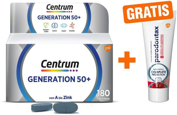 Centrum Generation 50+ 180 Tabletten + gratis Parodontax Complete Protection 15 ml