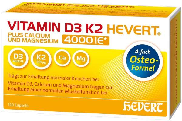 Vitamin D3 K2 Hevert plus Calcium und Magnesium 4000 IE 120 Kapseln