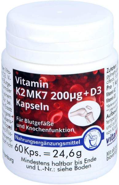 Vitamin K2 MK7 200 myg D3 Kapseln 60 Stück