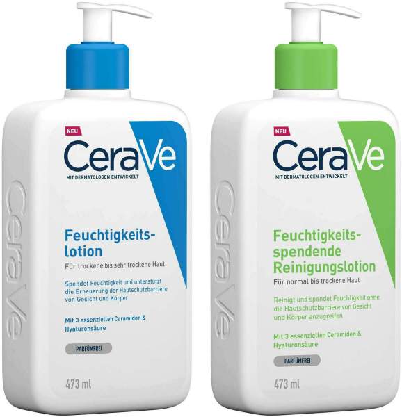 CeraVe Feuchtigkeitslotion 473 ml + Feuchtigkeitsspendende Reinigungslotion 473 ml