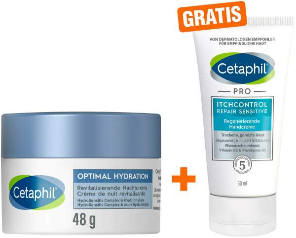 Cetaphil Optimal Hydration Revitalisierende Nachtpflege 48 g + gratis Cetaphil Pro Itch Control Repair Handcreme 50 ml