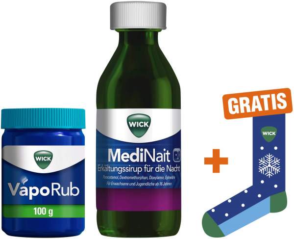 WICK VapoRub Erkältungssalbe 100 g + Wick MediNait 180 ml + gratis Socke zu Wick 1 Stück
