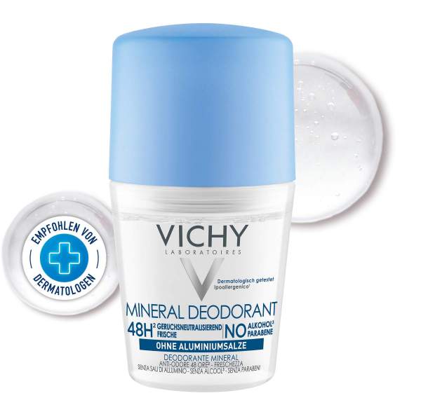 Vichy Deo Roll On Mineral 48h ohne Aluminium und Alkohol 50 ml Creme
