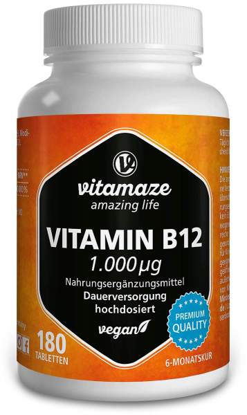 Vitamin B12 1.000 µg Hochdosiert Vegan 180 Tabletten