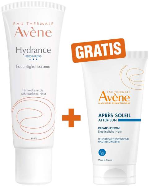 Avene Hydrance reichhaltige Feuchtigkeitscreme 40ml + gratis Repair-Lotion nach der Sonne 50 ml