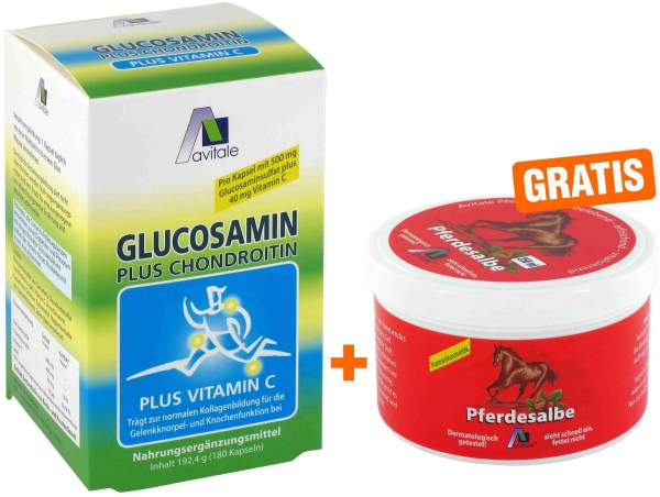 Glucosamin 500 mg + Chondroitin 400 mg 180 Kaps. + gratis Pferdesalbe m. Rosskastanie 250ml
