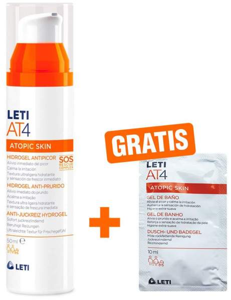 Leti AT4 Anti-Juckreiz Hydrogel 50 ml + gratis AT4 Dusch- &amp; Badegel 10 ml