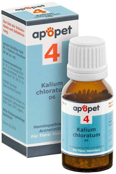 Apopet Schüßler Salz Nr. 4 Kalium Chloratum D 6 Vet 12 G Globuli
