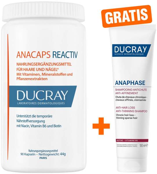 Ducray anacaps Reaktiv Kapseln 90 Stück + gratis Ducray Anaphase+ Shampoo 100 ml
