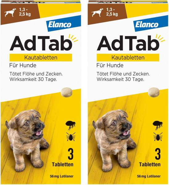 AdTab 56 mg für sehr kleine Hunde (1,3-2,5 kg) 2 x 3 Kautabletten