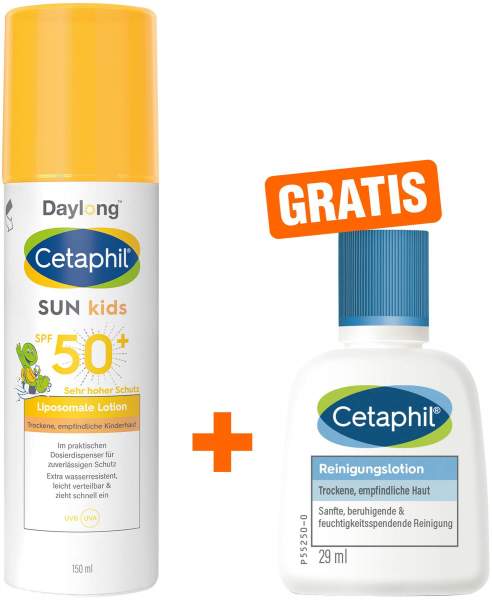 Cetaphil Sun Daylong Kids SPF 50+ liposomale Lotion 150 ml + gratis Cetaphil Reinigungslotion 29 ml