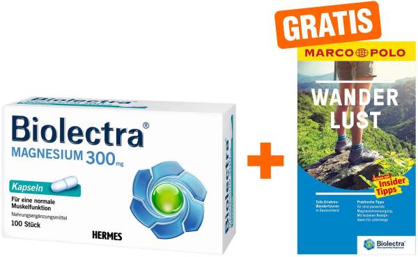 Biolectra Magnesium 300 mg 100 Kapseln + gratis Marco Polo Wanderführer
