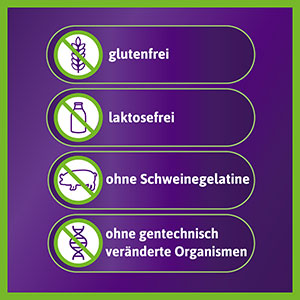 Femibion Produktvorteile: glutenfrei, laktosefrei, ohne Schweinegelatine und ohne gentechnisch veränderte Organismen.