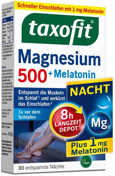 taxofit Magnesium 500 Nacht+Melatonin 30 Tabletten