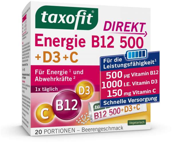 Taxofit Energie B12 500 + D3 + C Direkt Granulat 20 Beutel