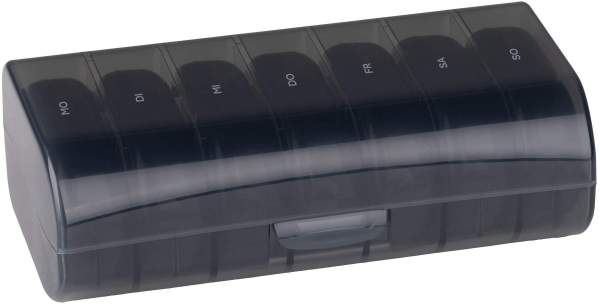 Haushalt International Tablettenbox für 7 Tage in grau mit schwarzen Dosen