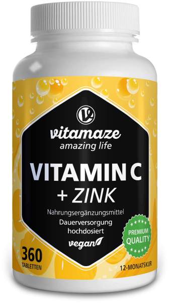 Vitamin C 1000 mg Hochdosiert+zink Vegan Tabletten 360 Stück