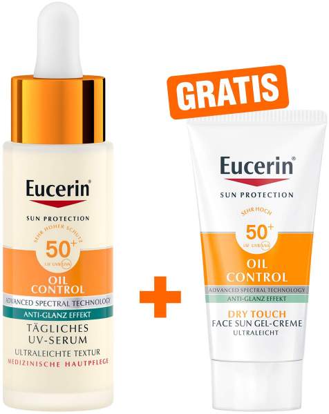 Eucerin Oil Control Face Sun Tägliches UV-Serum LSF 50+ 30 ml + gratis Eucerin Sun Gel-Creme Oil Control 20 ml