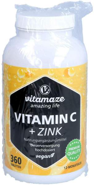 Vitamin C 1000 mg hochdosiert+Zink vegan Tabletten 360 Stück