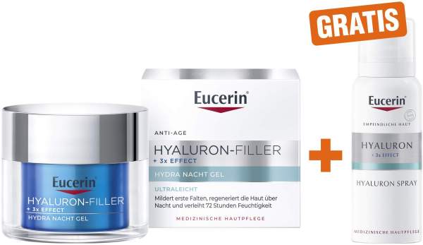 Eucerin Hyaluron-Filler Hydra Nacht Gel 50 ml + gratis Eucerin Anti Age Hyaluron Spray 50 ml