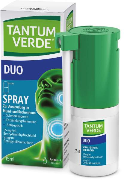 Tantum Verde Duo 1,5 mg je ml + 5 mg je ml Spray zur Anwendung in der Mundhöle 15 ml