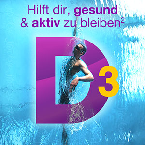 Vigantolvit: Ein Schwimmer im Wasser, der Gesundheit und Aktivität durch Vitamin D3 symbolisiert.
