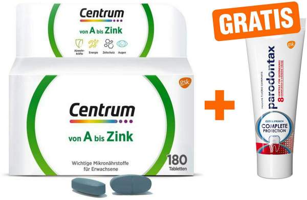 Centrum A - Zink 180 Tabletten + gratis Parodontax Complete Protection 15 ml