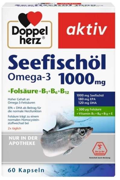 Doppelherz Seefischöl Omega-3 1.000 mg + Folsäure 60 Kapseln