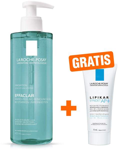 La Roche Posay Effaclar Mikro Peeling Reinigungsgel 400 ml + gratis Lipikar Syndet AP+ 15 ml