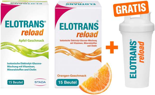 Elotrans reload Apfel 15 Beutel + Elotrans reload 15 Beutel + gratis Elorans reload Shaker 1 Stück