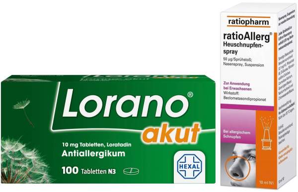 Sparset Allergie Lorano akut 100 Tabletten + Ratioallergie 10 ml Heuschnupfenspray