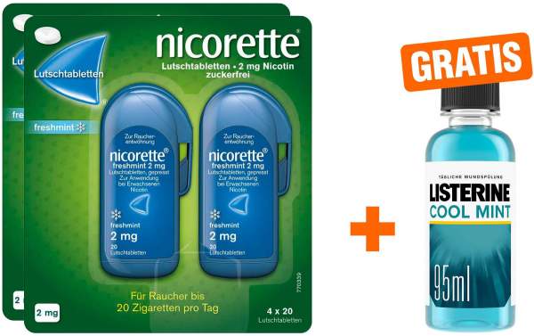 Nicorette Freshmint 2 mg 2 x 80 Lutschtabletten + gratis Listerine Cool Mint 95 ml