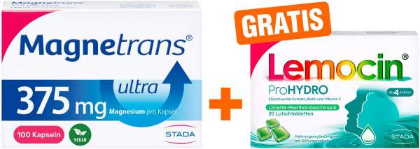 Magnetrans 375 mg ultra 100 Kapseln + gratis Lemocin ProHydro 20 Lutschtabletten