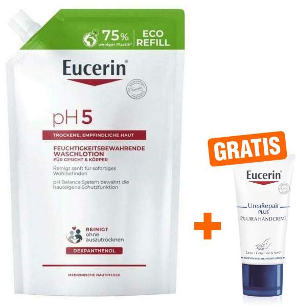 Eucerin pH5 Waschlotion 750ml Nachfüllbeutel + gratis UreaRepair Plus Handcreme 5% 30 ml