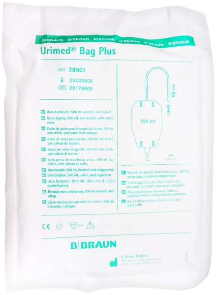 Urin Beinbeutel 500 ml Antirefluxventil 60cm