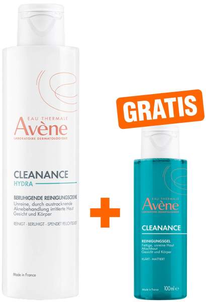 Avene Cleanance Hydra Beruhigende Reinigungscreme 200 ml + gratis Reinigungsgel 100 ml