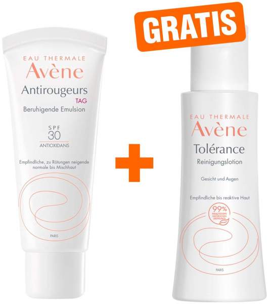 Avene Antirougeurs Tag Beruhigende Emulsion SPF30 40 ml + gratis Avene Tolerance Reinigungslotion 100 ml