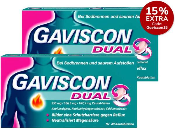 Sparset Gaviscon Dual 250 mg - 106,5 mg - 187,5 mg 2 x 48 Kautabletten