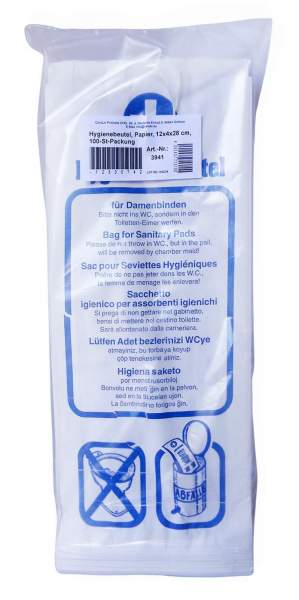 Hygienebeutel Papier 4x12x28 cm Grau
