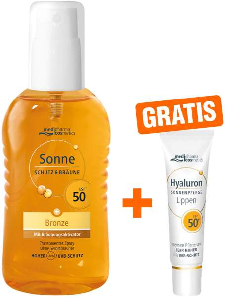medipharma cosmetics Sonne Schutz &amp; Bräune LSF 50 200 ml Pumpspray + gratis Hyaluron Sonne-Lippenpflege LSF 50+ 7ml