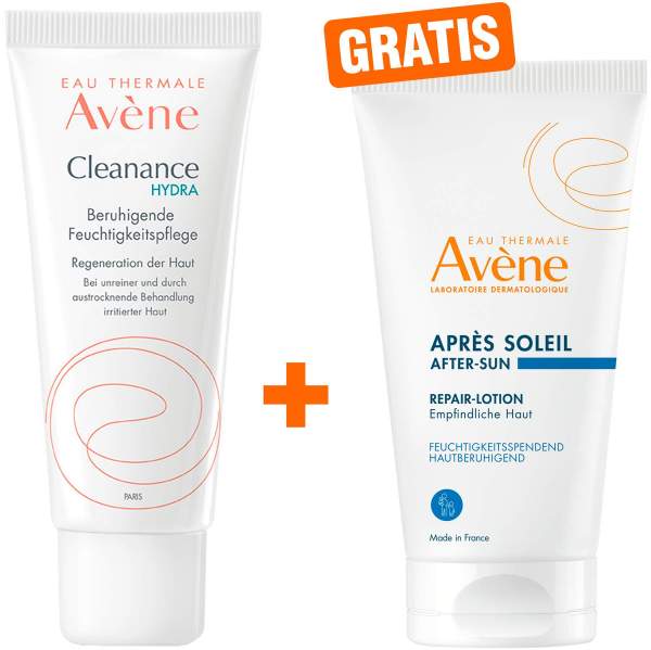 Avene Cleanance Hydra beruhigende Feuchtigkeitspflege 40 ml + gratis Repair-Lotion nach der Sonne 50 ml