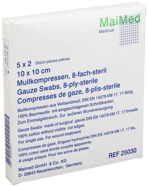 Mullkompressen 10 X 10 cm 8-Fach Steril 5 X 2 Kompressen