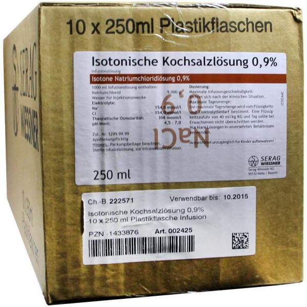 Kochsalzlösung 0,9% Plastik 10 X 250 ml Infusionslösung