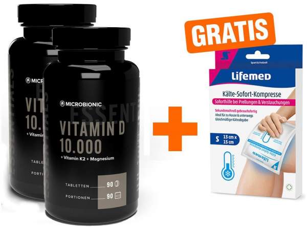 Microbionic Vitamin D 10.000 2 x 90 Tabletten + Kältekompressen