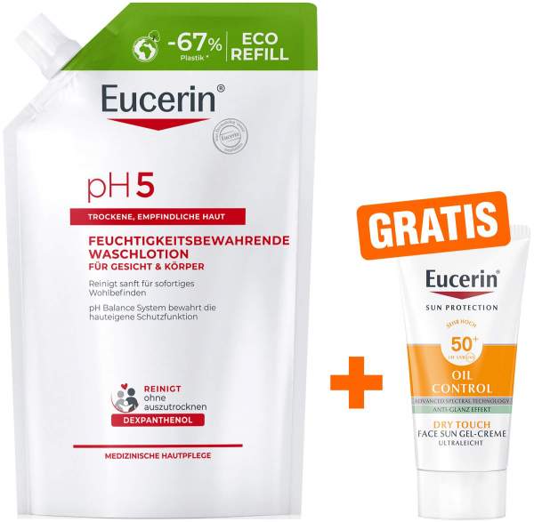 Eucerin pH5 Waschlotion empfindliche Haut Nachfüllbeutel 400 ml + gratis Eucerin Sun Gelcreme Oil Control 20 ml